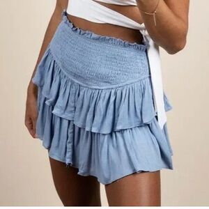 Elegant Blue Ruffled Mini Skirt